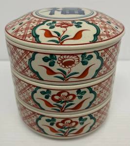 Antique Porcelain Stacking Bento Box 7T x 6 12 W