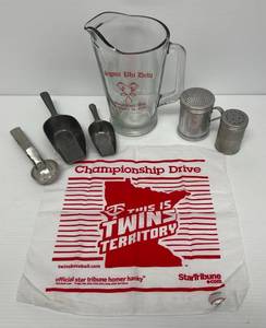 Group Of Antique Items Including Metal Scoops, Shakers And More