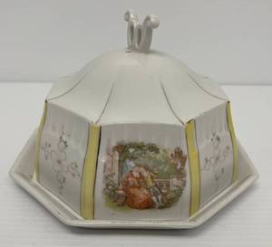 Antique Floral ButterCheese Plate  8 12 W x 8 12 D x 6T (Some Design Worn Off)