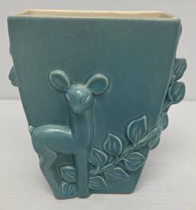 Red Wing Pottery Light Blue Deer Vase (No Cracks Or Chips)(Light Crazing On Inside Bottom)