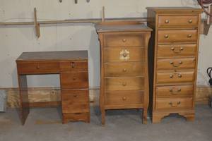lot 112 image: WOODEN DESK, TALL DRESSER, LINGERIE DRESSER