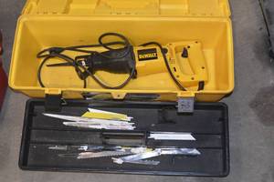 lot 80 image: DEWALT RECIPROCATING SAW SAW BLADES AND TOOLBOX
