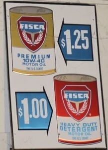 lot 35A image: LARGE FISCO MOTOR OIL TIN SIGN
