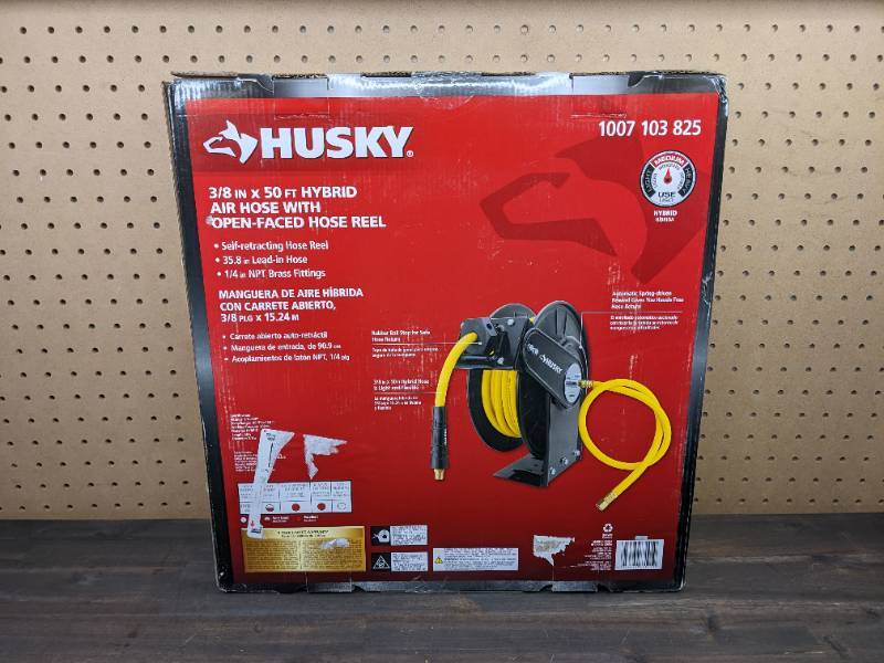 New Husky 3/8 in. x 50 ft. Hybrid Air Hose with Open-Face Hose Reel  WHD3:  Milwaukee, Dewalt, RYOBI, Makita, Husky, RIDGID, Bosch, Dremel, Rheem,  Kreg, Task, Kwikset, Power Tools, Batteries and
