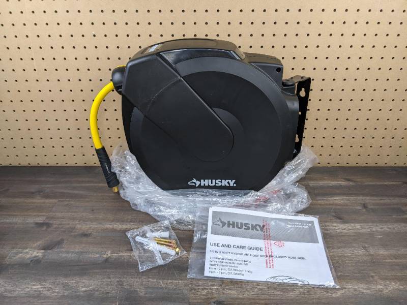 HUSKY Retractable Wall-mount Enclosed Hybrid Air Hose Reel, 3/8 in. x 50 ft.