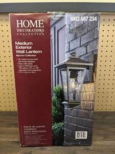 lot 93 image: New Home Decorators Collection 1-Light Oil Rubbed Bronze with Gold Highlights Outdoor 8 in. Wall Lantern Sconce with Clear Water Glass