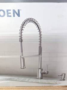 Brand New Moen Indi Single-Handle Pre-Rinse Spring Pulldown Sprayer Kitchen Faucet with Power Clean in Spot Resist Stainless 
