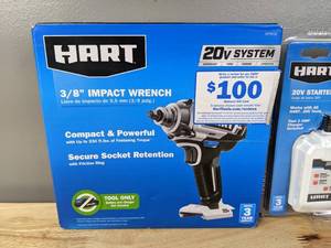 lot 49A image: Brand New HART 20-Volt Cordless 38-inch Impact Wrench & 20V Battery and Charger Starter Kit 