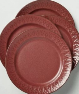 lot 114 image: Hearth & Hand with Magnolia Embossed Red Holiday Stoneware Appetizer Plates, Set of 4