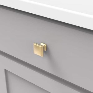 lot 118 image: 10-Pack of Bridges 1 14 in. Square Brushed Golden Brass Cabinet Knobs by Hickory Hardware