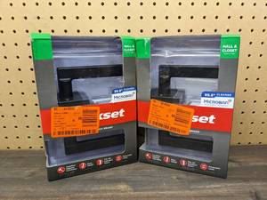 lot 168 image: New, Set of 2 Kwikset Halifax Square Matte Black HallCloset Passage Door Levers