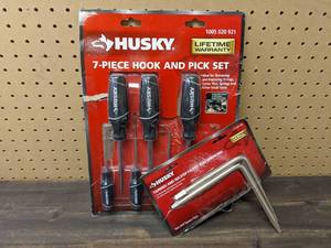 lot 159 image: Husky Hook and Pick Set (7-Piece) and Husky Tapered and 6-Step Faucet Seat Wrenches