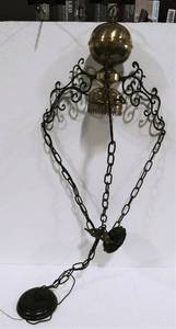 Vintage Hanging Brass and Wrought Iron Lamp