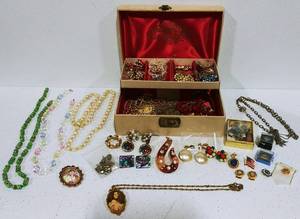 Large Assortment of Jewelry and Box
