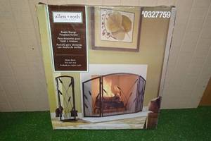 lot 116 image: Allen  Roth Reeds Design Fireplace Screen -Matte Black