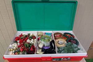 lot 220 image: Storage Tote Filled With Christmas Wreath Building Materials