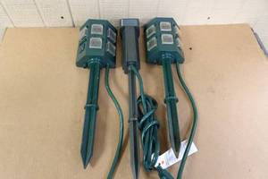 lot 235 image: 3 Outdoor 6-Outlet Yard Stake Extension Cords with Timers