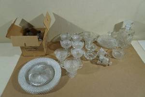 lot 213 image: Assorted Cut Glass Serving Pieces and Drinkware