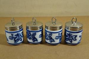 lot 218 image: Williams Sonoma Blue and White Egg Coddler Set