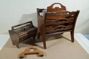 lot 219 image: Wood Magazine Rack and Sewing Storage Box