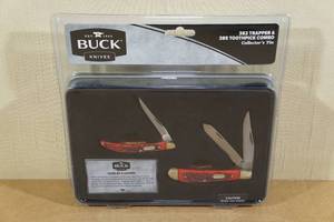 lot 260 image: Buck Knives 382 Trapper and 385 Toothpick Knife Set in Tin