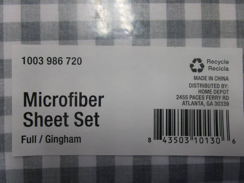 lot 613 image: Stylewell Brushed Soft Microfiber 4-Piece Full Sheet Set in Gray Gingham (NEW IN PACKAGING)