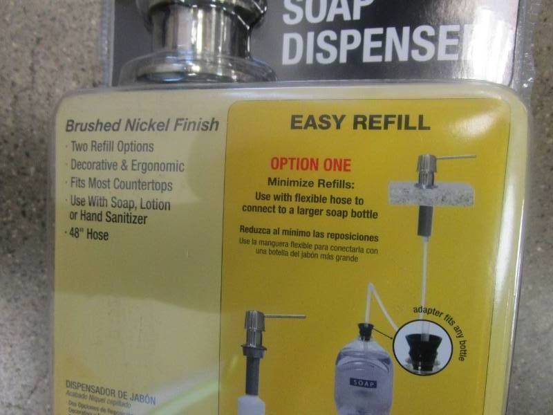 lot 132 image: DANCO Soap Dispenser with Straight Nozzle in Brushed Nickel (BRAND NEW)