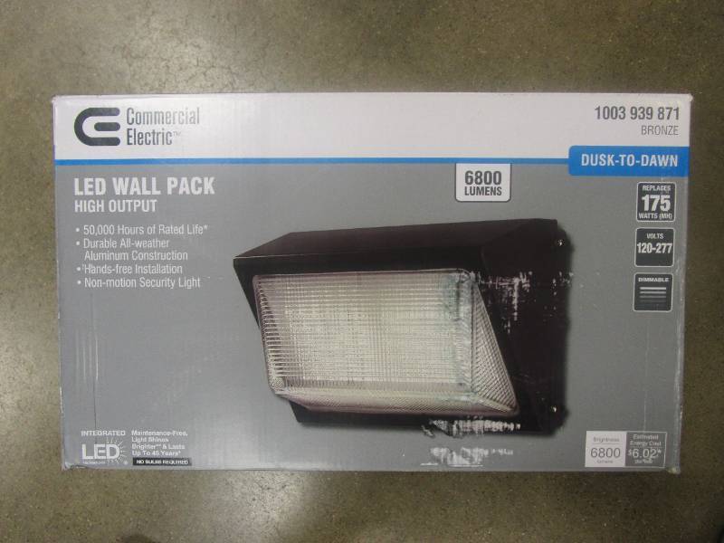 lot 56 image: COMMERCIAL ELECTRIC Powerwall Commercial 450-Watt Equivalent Integrated Outdoor LED Wall Pack, 6800 Lumens, Dusk to Dawn Security Light (OPEN BOX)