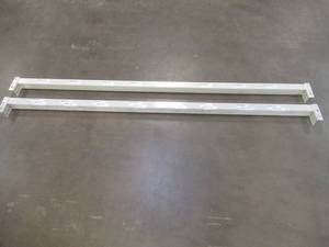 lot 800 image: (2) Teardrop Steel Racking Beams in White. Dimensions 96 x 2 12.  Used in Warehouse, In nice condition. SOLD AS IS