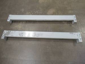 lot 845 image: (2) Teardrop Steel Racking Beams in Gray. Dimensions 48 x 4.  Used in Warehouse, In nice condition. SOLD AS IS.
