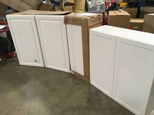 Mix Lot Hampton Bay Hampton Satin White Raised Panel Stock Assembled Wall Kitchen Cabinet (24 in. x 36 in. x 12 in.) Various Sizes and Conditions, Review all pictures