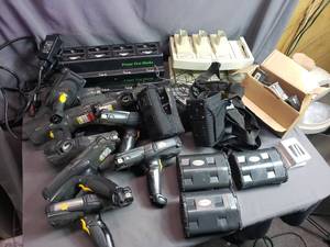 Tote of Retail Hand Scanners and Batteries