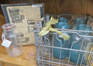 METAL MILK CRATE  BLUE BALL JARS
