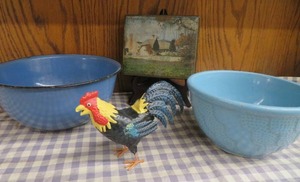 ROSEVILLE BOWL  BLUE ENAMEL WARE