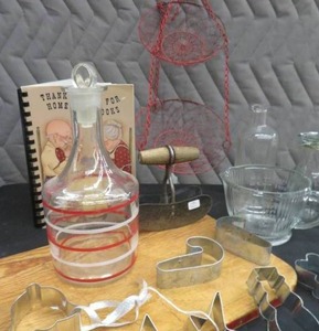 RARE RED LINED DECANTOR  KITCHEN LOT