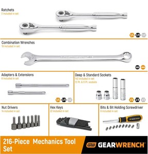lot 13 image: GEARWRENCH 216 pc. SAEMetric Mechanics Tool Set
