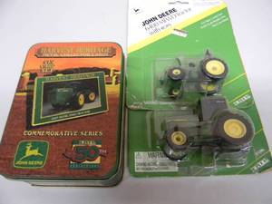 ERTL 50TH ANNIVERSARY HARVEST HERITAGE METAL COLLECTOR CARDS & 2 164 SCALE JOHN DEERE TRACTORS  7610 TRACTOR - 6400 MFWD TRACTOR WITH ROPS - NEW IN BOX - AWESOME PIECES - SEE PICTURES