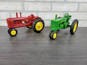 lot 1362 image: John Deere and Massey Harris 44 Tractors, 116 Scale - Approx. 8 Long Each