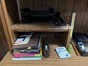 lot 129 image: Larger Wood Desk with Top and Supplies