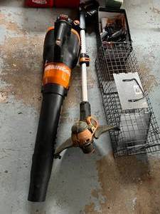 lot 169 image: Leaf Blower, Weed Trimmer, Gas Cans and More