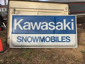 lot 5 image: Vintage Kawasaki Snowmobiles 2 Sided Light-up Dealer Sign