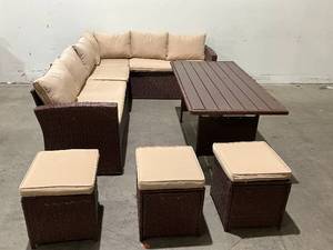 lot 9 image: 8 PC Outdoor Sectional With Cushions.