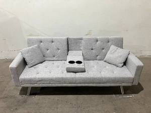 lot 41 image: Gray Modern Convertible Folding Futon Sofa Bed.