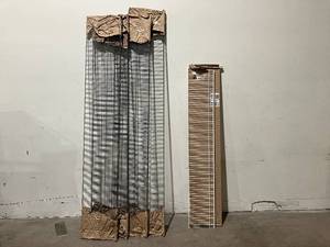 lot 11 image: Lot of shelving. Closet mate white (72 x 12) and another unbranded gray (95 x 16).