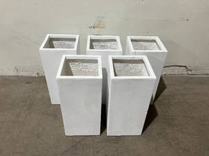 lot 67 image: Lot of Tall White Planters.