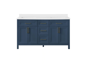 lot 1 image: Home Decorator Collection Mayfield 60 in. W x 22 in. D Vanity in Grayish Blue with Cultured Marble Vanity Top in White with White Basins