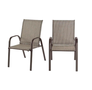 lot 26 image: Mix and Match Dark Taupe Steel Sling Outdoor Patio Dining Chair in Riverbed Taupe Tan (2-Pack)