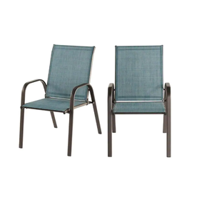 lot 27 image: Mix and Match Dark Taupe Steel Sling Outdoor Patio Dining Chair in Conley Denim Blue (2-Pack)