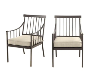 lot 30 image: Mix and Match Farmhouse Steel Outdoor Patio Dining Chair with Tan Cushion (2-Pack)