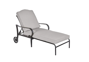 lot 36 image: Hampton Bay Laurel Oaks Black Steel Outdoor Patio Chaise Lounge with CushionGuard Stone Gray Cushions